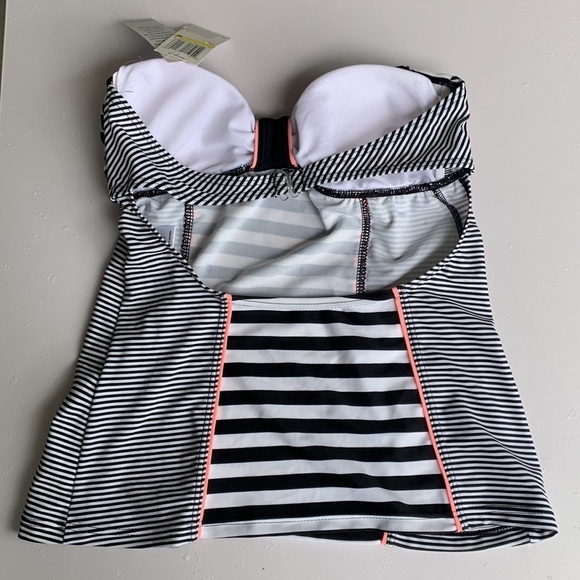 NWT MALIBU DREAMGIRL BLACK  WHITE STRIPED PINK DETAIL HALTER TOP SWIMSUIT MEDIUM - Picture 8 of 8